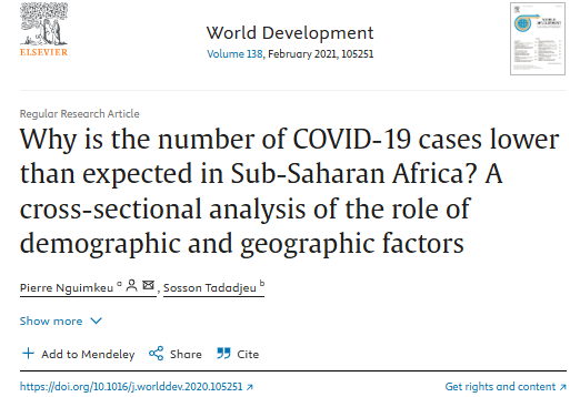 Pourquoi le nombre de cas de COVID-19 est-il inférieur aux attentes en Afrique subsaharienne ? Une analyse transversale du rôle des facteurs démographiques et géographiques
