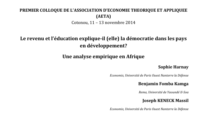 Le revenu et l’éducation expliquent‐ils la démocratie dans les pays en développement ? Une analyse empirique en Afrique