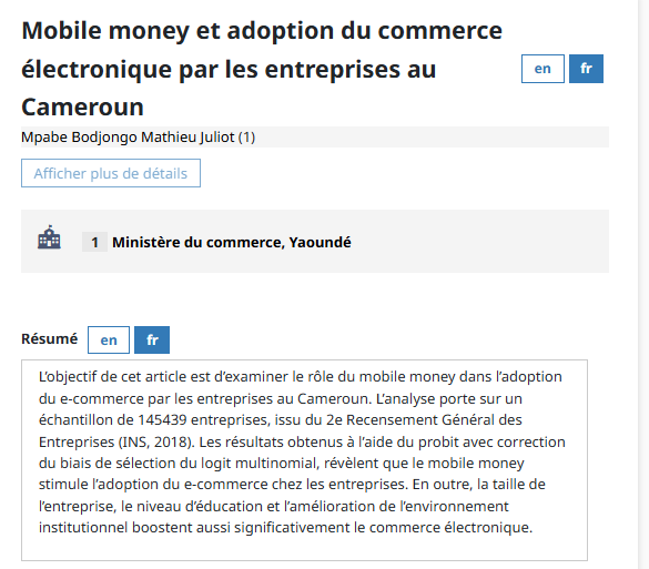 Mobile money et adoption du commerce électronique par les entreprises au Cameroun