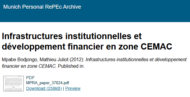 Infrastructures institutionnelles et développement financier en zone CEMAC